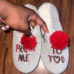 H&M Gray Slippers with Red Pom-Poms